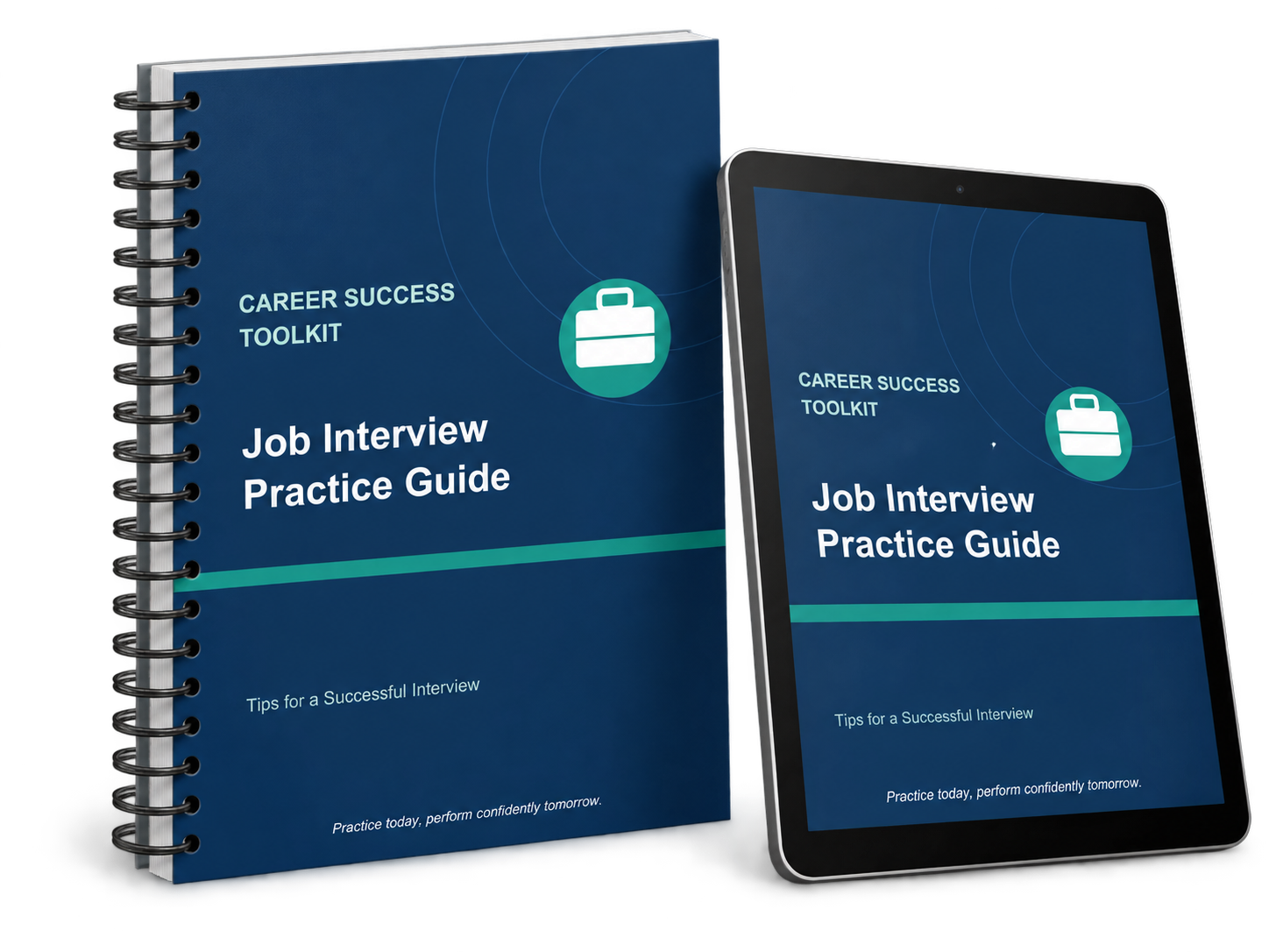 Job Interview Practice Guide digital download shown as a workbook cover and tablet preview