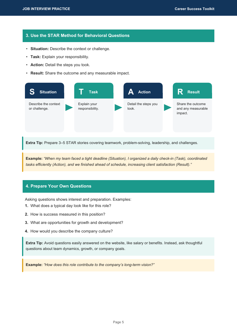 A sample page explaining the STAR method for behavioral interview questions